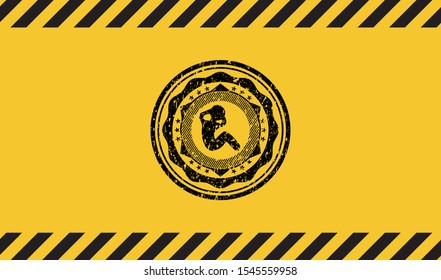 crunch icon inside warning sign, black grunge emblem. Vector Illustration. Detailed.