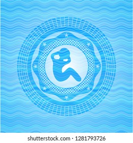 crunch icon inside water concept style badge.