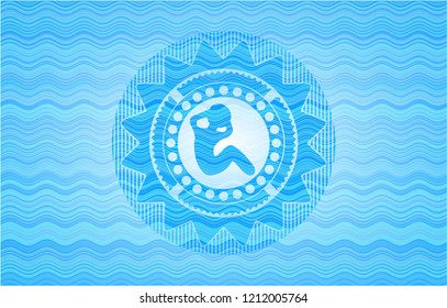 crunch icon inside water wave concept style badge.