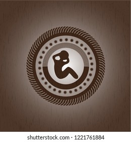 crunch icon inside wooden emblem. Retro