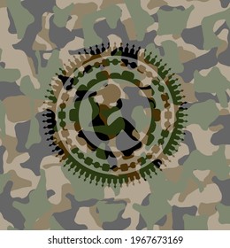 crunch icon on camo pattern. 