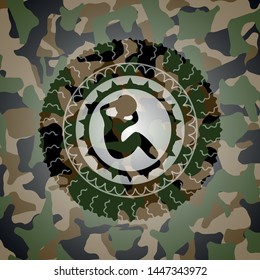 crunch icon on camouflaged texture