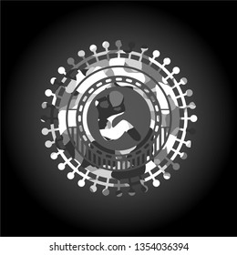 crunch icon on grey camouflaged pattern