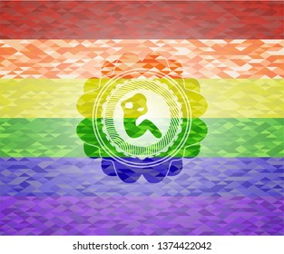 crunch icon on mosaic background with the colors of the LGBT flag
