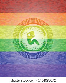 crunch icon on mosaic background with the colors of the LGBT flag