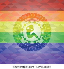 crunch icon on mosaic background with the colors of the LGBT flag