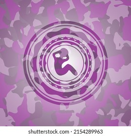 crunch icon on pink and purple camo texture. 