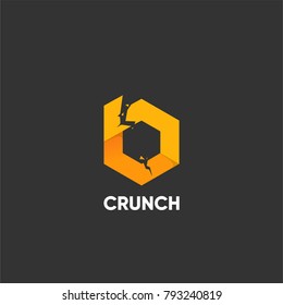 Crunching letter B on a dark background.