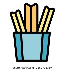Crunchy churro icon outline vector. Spanish food. Spain dessert color flat