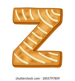 Crunchy Cookie Alphabet Letter Z as Baked Pastry with Sugar Glaze Vector Illustration