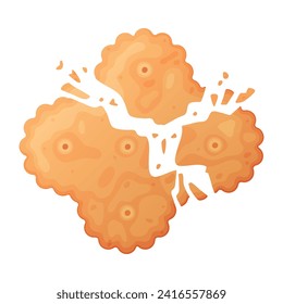 Crunchy Cracker Cookie as Dry Baked Flour Biscuit with Crumbs Vector Illustration