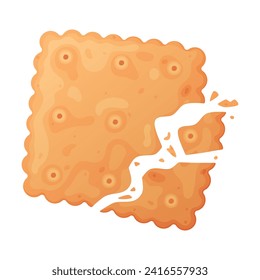 Crunchy Cracker Cookie as Dry Baked Flour Biscuit with Crumbs Vector Illustration