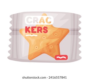 Crunchy Cracker Cookie Package as Dry Baked Flour Biscuit Vector Illustration