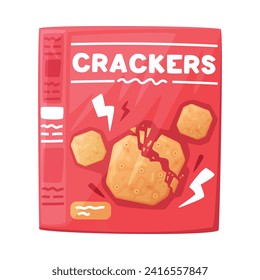 Crunchy Cracker Cookie Package as Dry Baked Flour Biscuit Vector Illustration