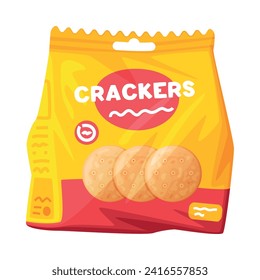 Crunchy Cracker Cookie Package as Dry Baked Flour Biscuit Vector Illustration