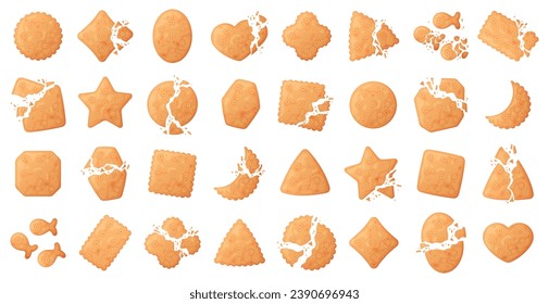 Crunchy Cracker Cookies as Dry Baked Flour Biscuit Vector Set