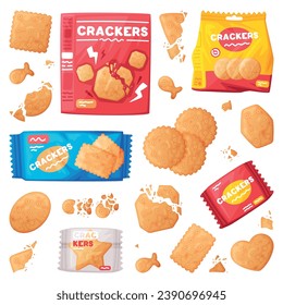 Crunchy Cracker Cookies as Dry Baked Flour Biscuit Vector Set