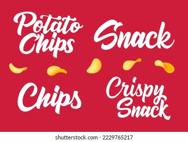 Crunchy crispy text, lettering quote hand drawn creative concept for your business. Chips modern style, product. Vector illustration.