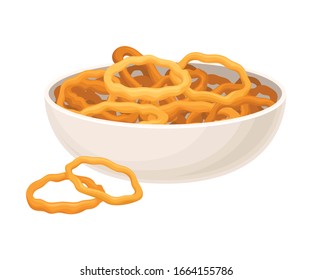 Crunchy Deep Fried Onion Rings in Ceramic Bowl Vector Illustration