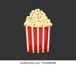 Crunchy popcorn with box pack. Delicious snack at watching the in cinema. vector illustration