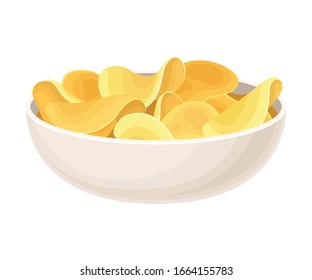 Crunchy Potato Chips in Ceramic Bowl Vector Illustration