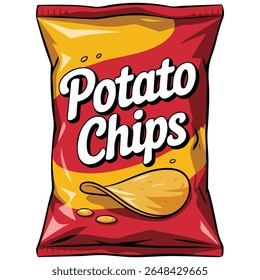Crunchy potato chips in fluted packaging design isolated vector illustration on white background
