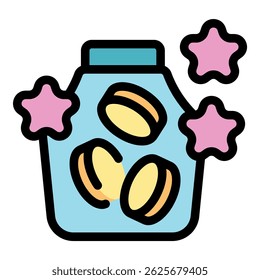 Crunchy potato chips stored in airtight container, ensuring freshness and quality, decorated with pink shiny stars for a playful touch