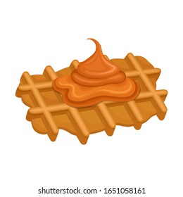 Crunchy Waffle Piece with Textured Surface and Sticky Caramel Topping Vector Illustration