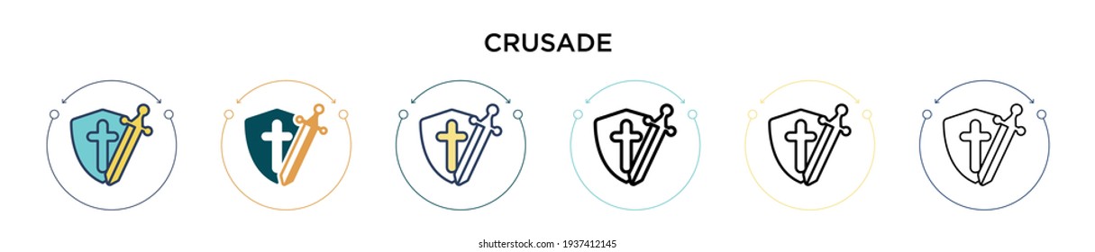 Crusade icon in filled, thin line, outline and stroke style. Vector illustration of two colored and black crusade vector icons designs can be used for mobile, ui, web