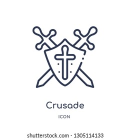 crusade icon from religion outline collection. Thin line crusade icon isolated on white background.