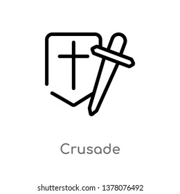 crusade vector line icon. Simple element illustration. crusade outline icon from religion-2 concept. Can be used for web and mobile