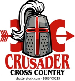 crusader cross country team design with mascot helmet for school, college or league