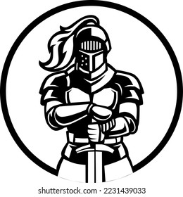 crusader fighting knight logo illustration