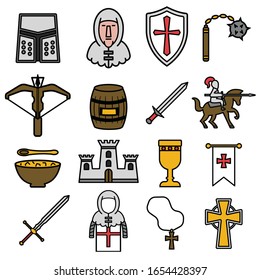 crusader knight set flat icon