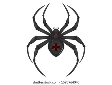 Crusader spider clipart. Black arachnia. Vector illustration of black spider isolated on white background