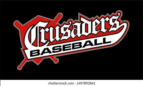 crusaders baseball team design in old english with shield and crossed bats for school, college or league