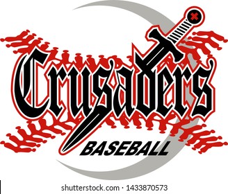 crusaders baseball team design with sword and stitches for school, college or league