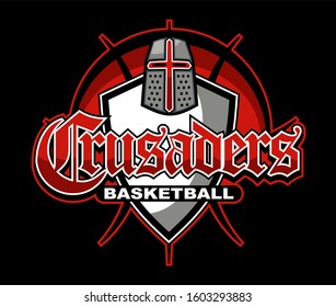 crusaders basketball team design with helmet and shield for school, college or league