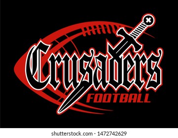 crusaders football team design with sword and ball outline for school, college or league