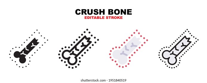 Crush Bone icon set with different styles. Icons designed in filled, outline, flat, glyph and line colored. Editable stroke and pixel perfect. Can be used for web, mobile, ui and more.