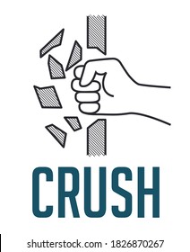 Crush concept - fist destroying wall 