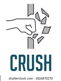 Crush concept - fist destroying wall 