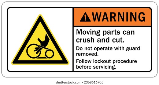 Crush and cut hazard warning sign and labels