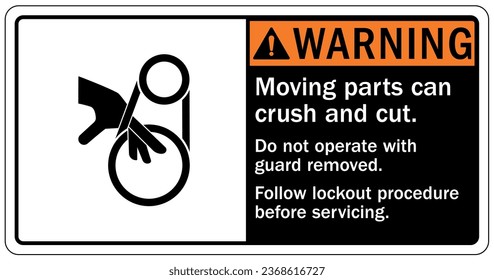 Crush and cut hazard warning sign and labels