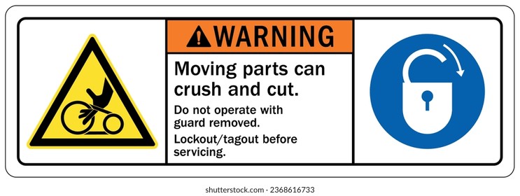Crush and cut hazard warning sign and labels