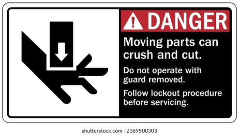 Crush and cut hazard warning sign and labels