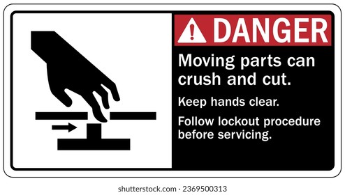 Crush and cut hazard warning sign and labels