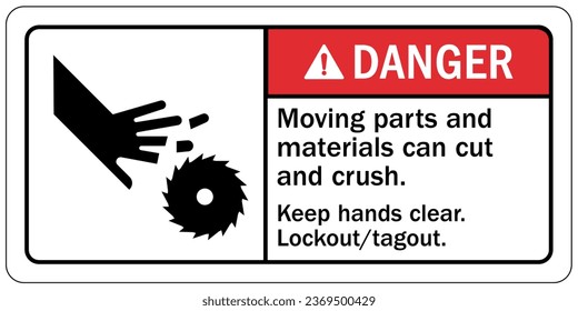 Crush and cut hazard warning sign and labels