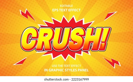 Crush editable text effect template, 3d lettering with pop art comic style