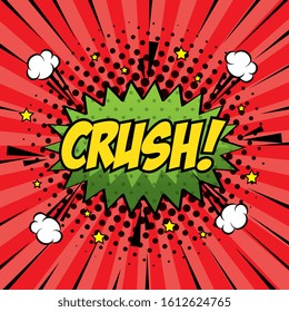 crush expression with explosion pop art style vector illustration design